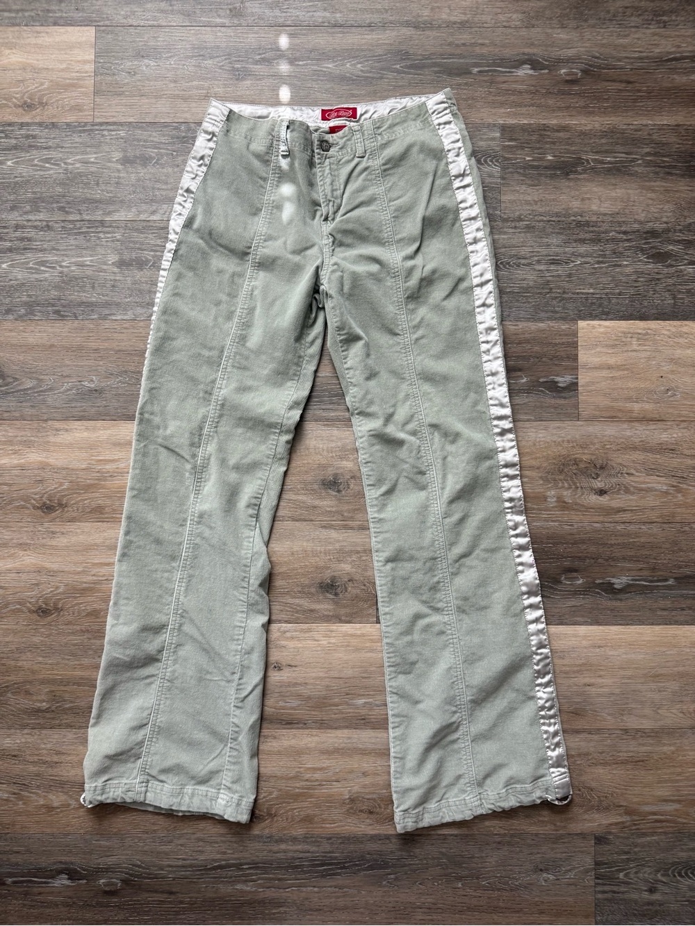 Y2K Be Bop Sage Green Corduroy Pants with Satin Side Stripe Sz 9